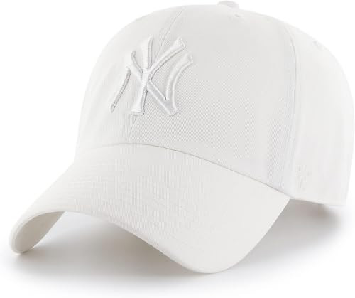 47 Brand MLB White White Primary Logo Clean Up Adjustable Baseball Cap Hat, Adult One Size Fits All - New York Yankees White | Amazon (US)