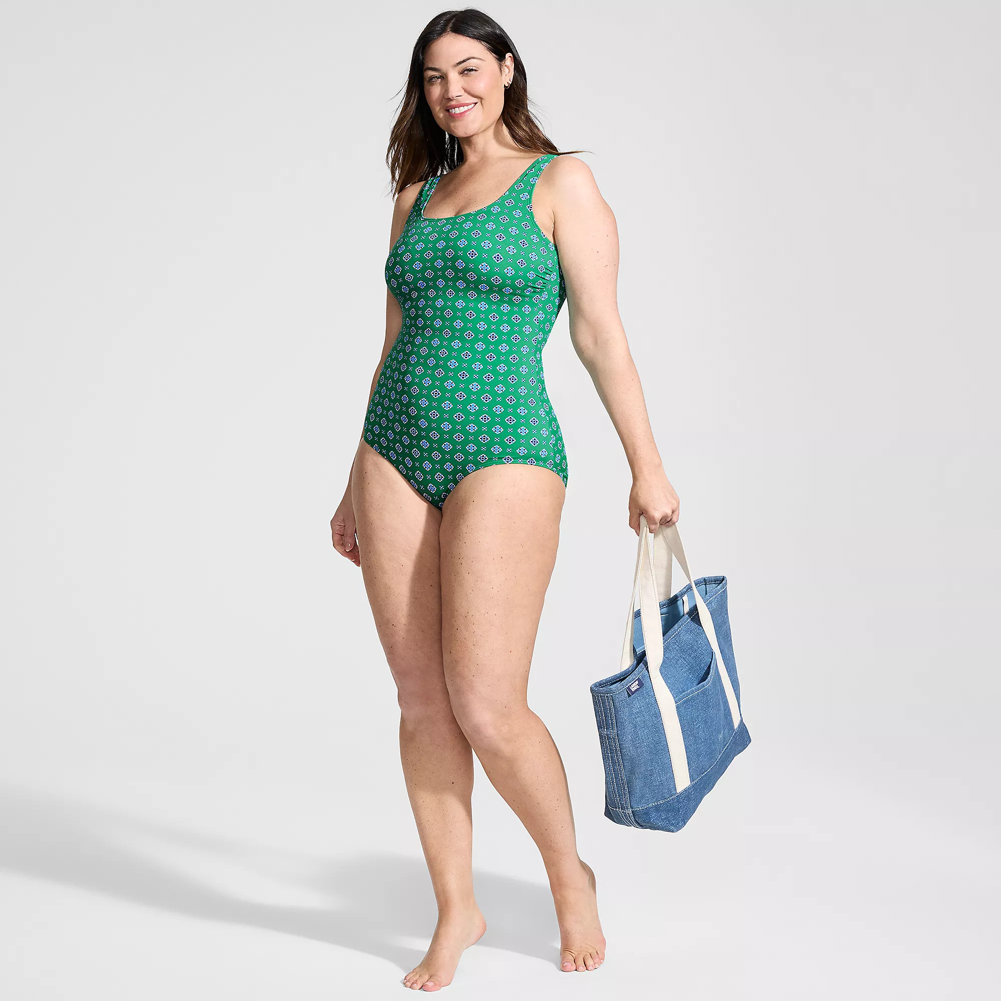 Women's Plus Size Tugless Low Leg One Piece Swimsuit | Lands' End (US)