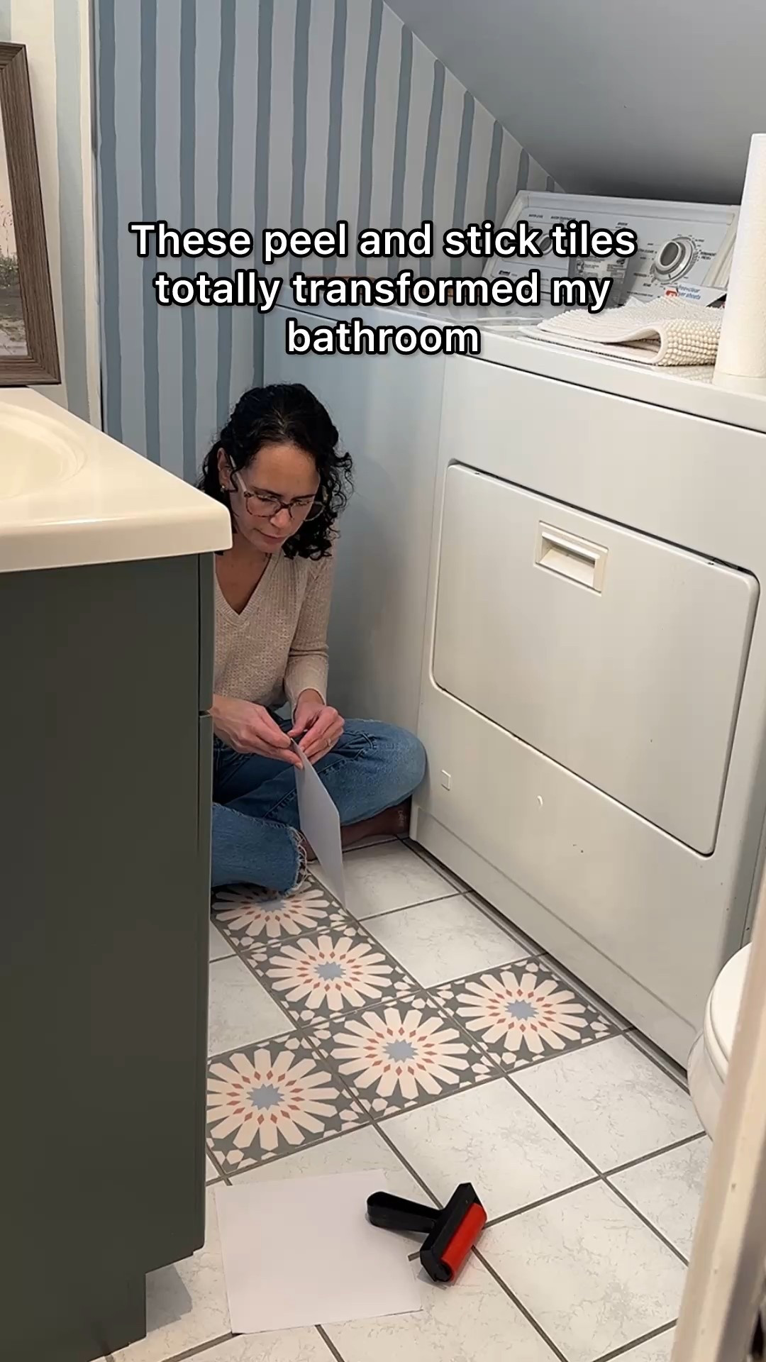 Colorful tile stickers were an easy update in this bathroom and laundry room combo. These peel and stick tiles cut easily with scissors and were quick to install. 

Kitchen | bathroom | laundry room | backsplash | home decor | home makeover | home upgrade | home refresh | tile stickers | peel and stick tile 

#LTKHome #LTKOver40
