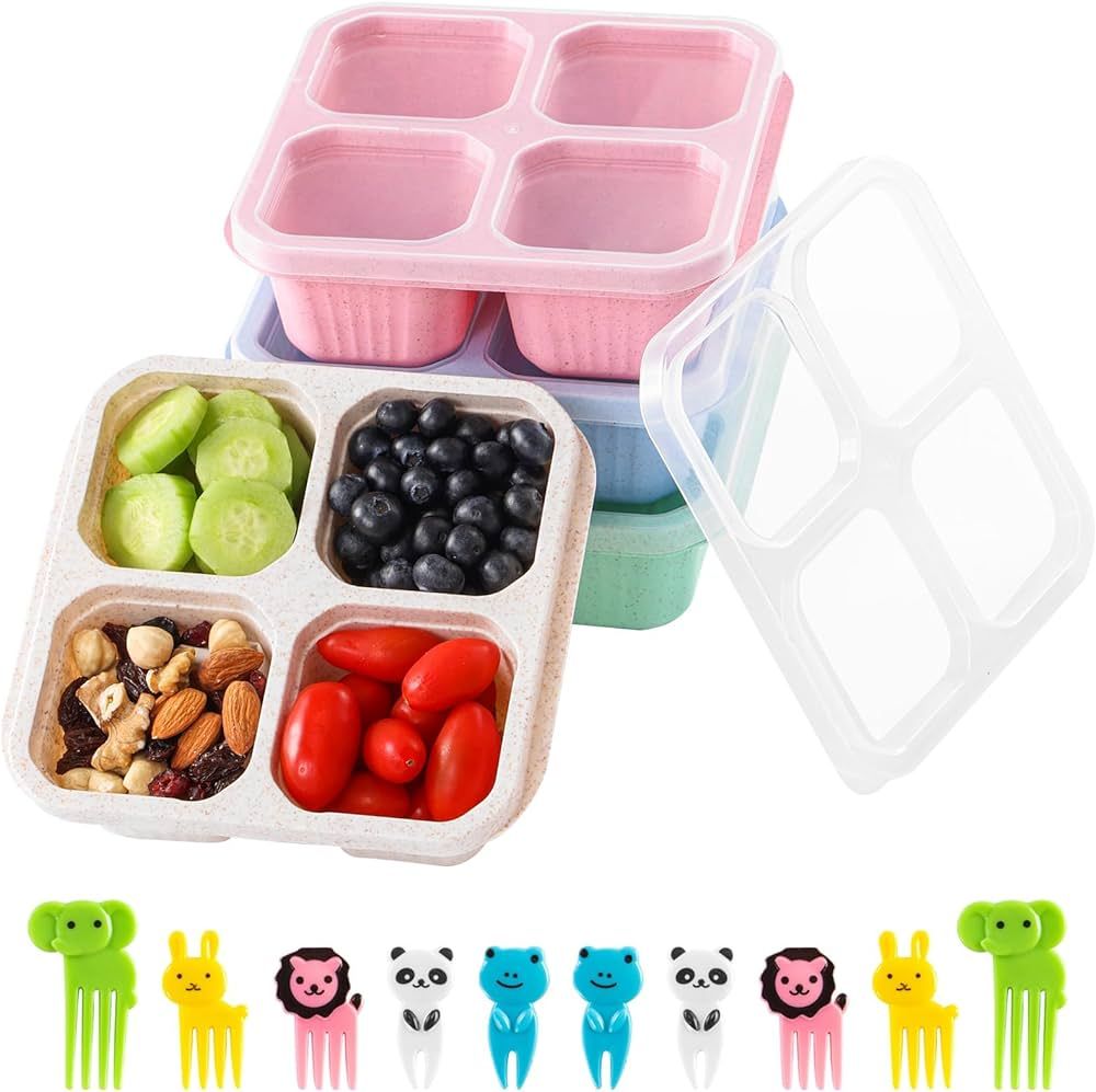 mzvcopm 4 Pack Snack Containers, Divided Bento Lunch Box with Transparent Lids, Reusable Meal Pre... | Amazon (US)