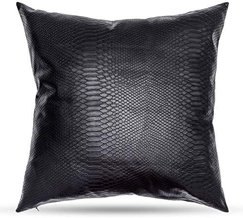 HDDahua Black Snake Skin Faux Leather Pillow Cover 18 x 18 inch Thick Black Leather Throw Pillow ... | Amazon (US)