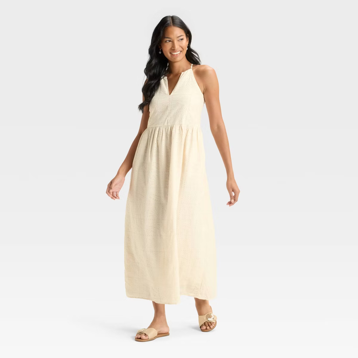 Women's Eyelet Maxi A-Line Dress - Universal Thread™ Cream | Target