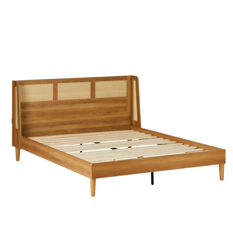 Better Homes & Gardens Springwood Caning Queen Platform Bed With Headboard, Light Honey Finish | Walmart (US)