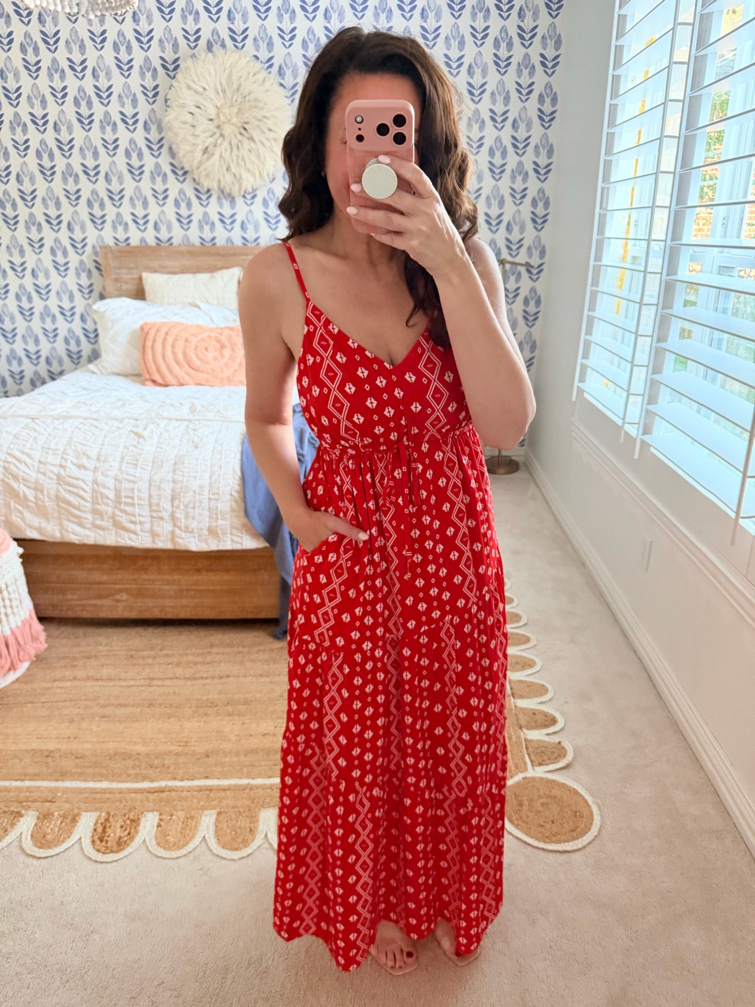 Size medium in this maxi dress
Adjustable straps
Lined 
Pockets 
Cinched at the waist 
.


#LTKmomlife #LTKootd #LTKOver40