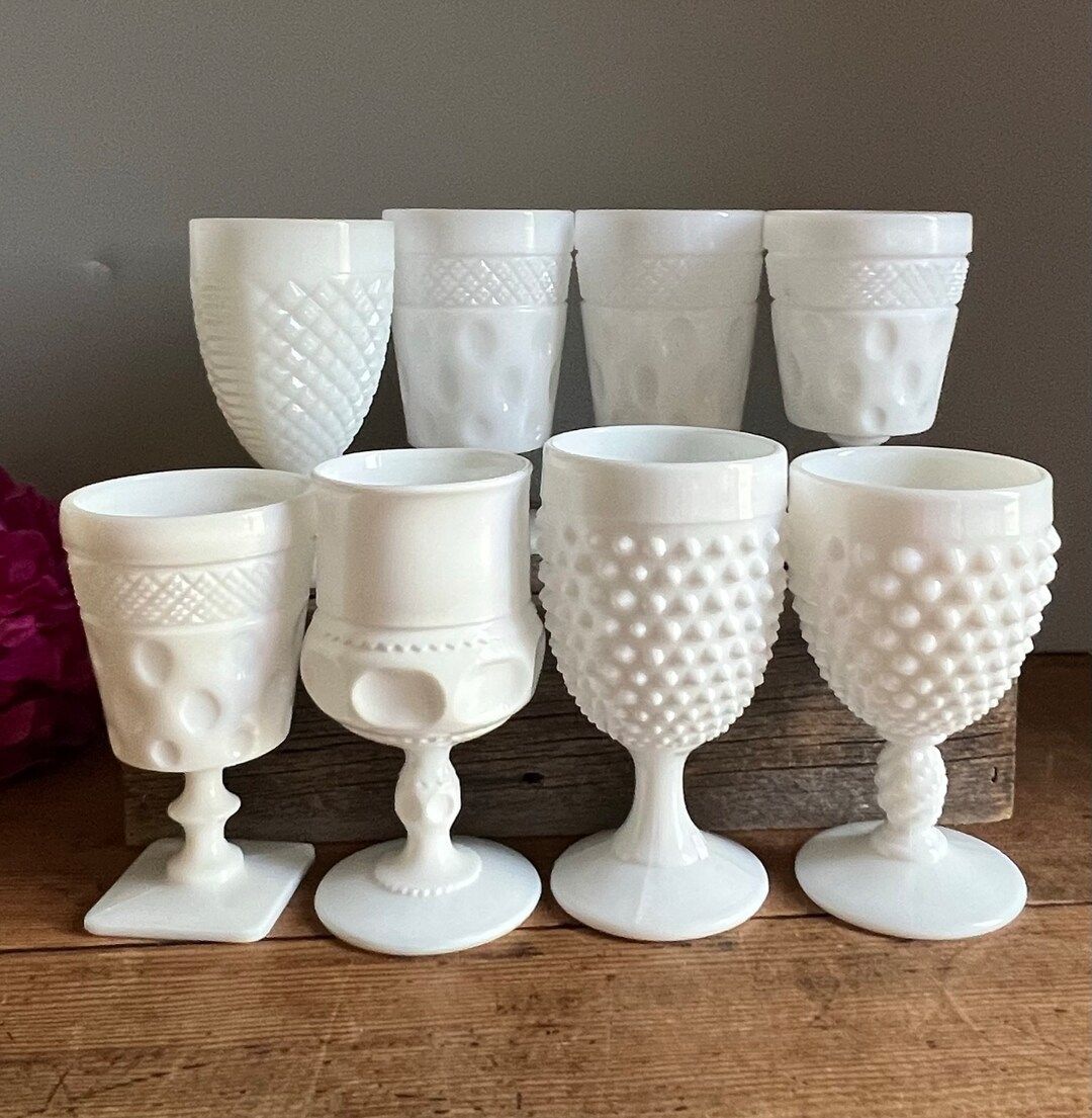 Milk Glass Water Goblets Set of 8 7 Different Patterns - Etsy | Etsy (US)