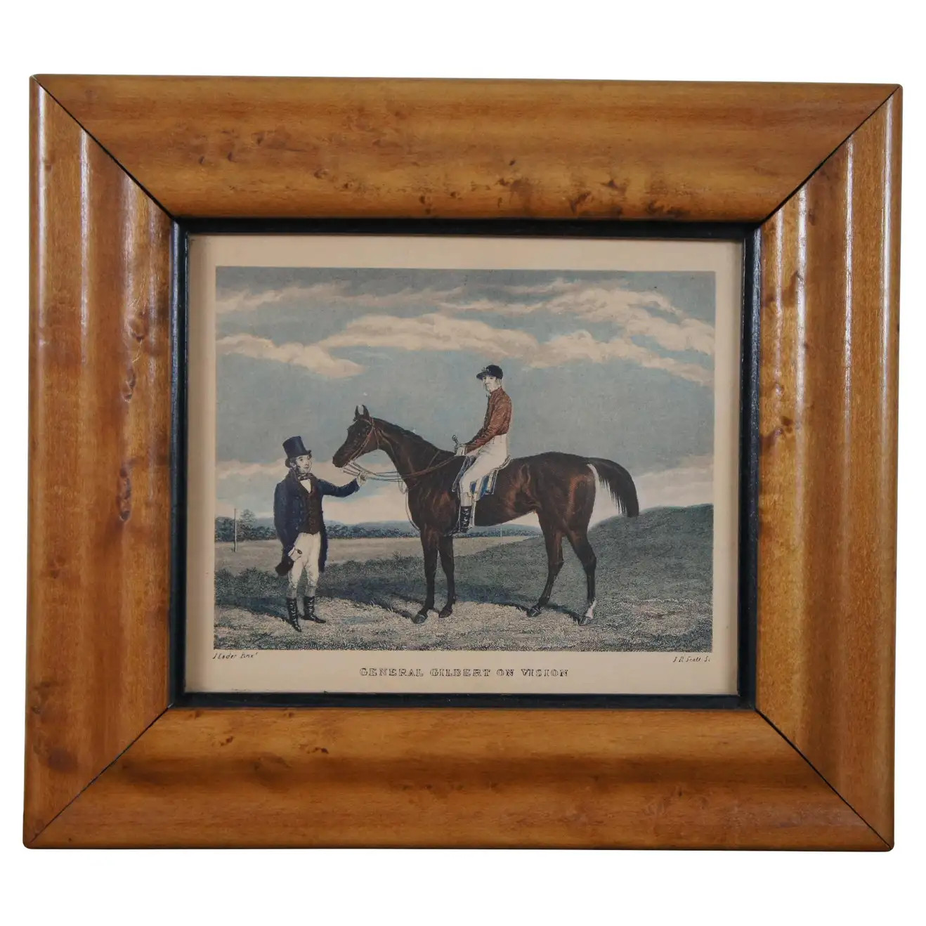 Antique General Gilbert on Vision Colored Equestrian Horse Jockey Engraving | 1stDibs
