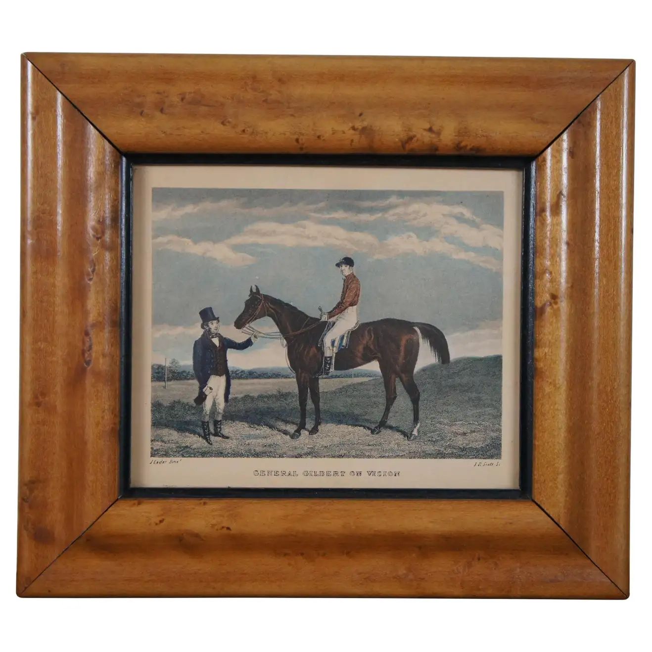 Antique General Gilbert on Vision Colored Equestrian Horse Jockey Engraving | 1stDibs