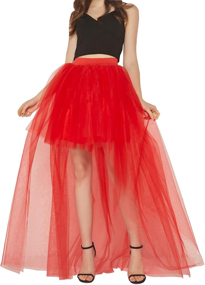 FEOYA Women High Low Tutu Skirts Layered Mesh Tulle Skirt Princess Wedding Evening Prom Dovetail ... | Amazon (US)