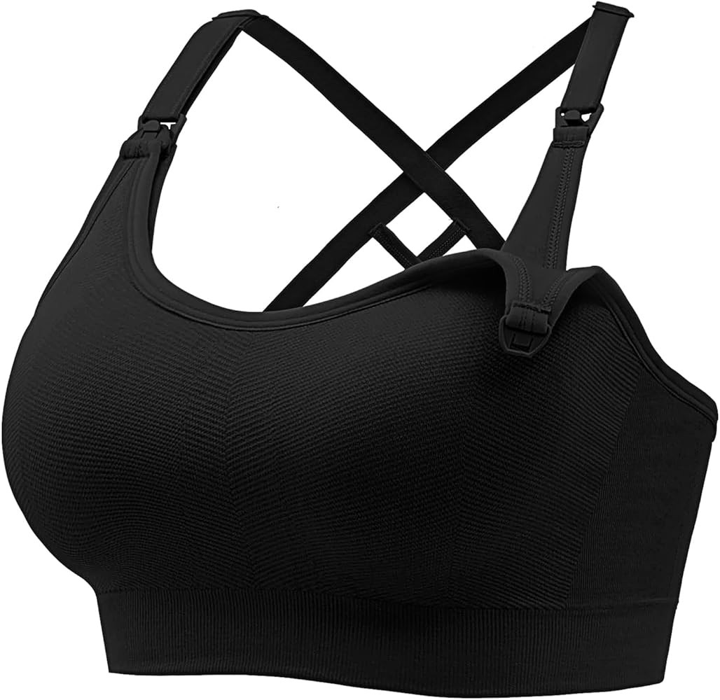 Angelhood Nursing Bras for Breastfeeding, Seamless Nursing Sports Bra Medium Impact Support Mater... | Amazon (US)