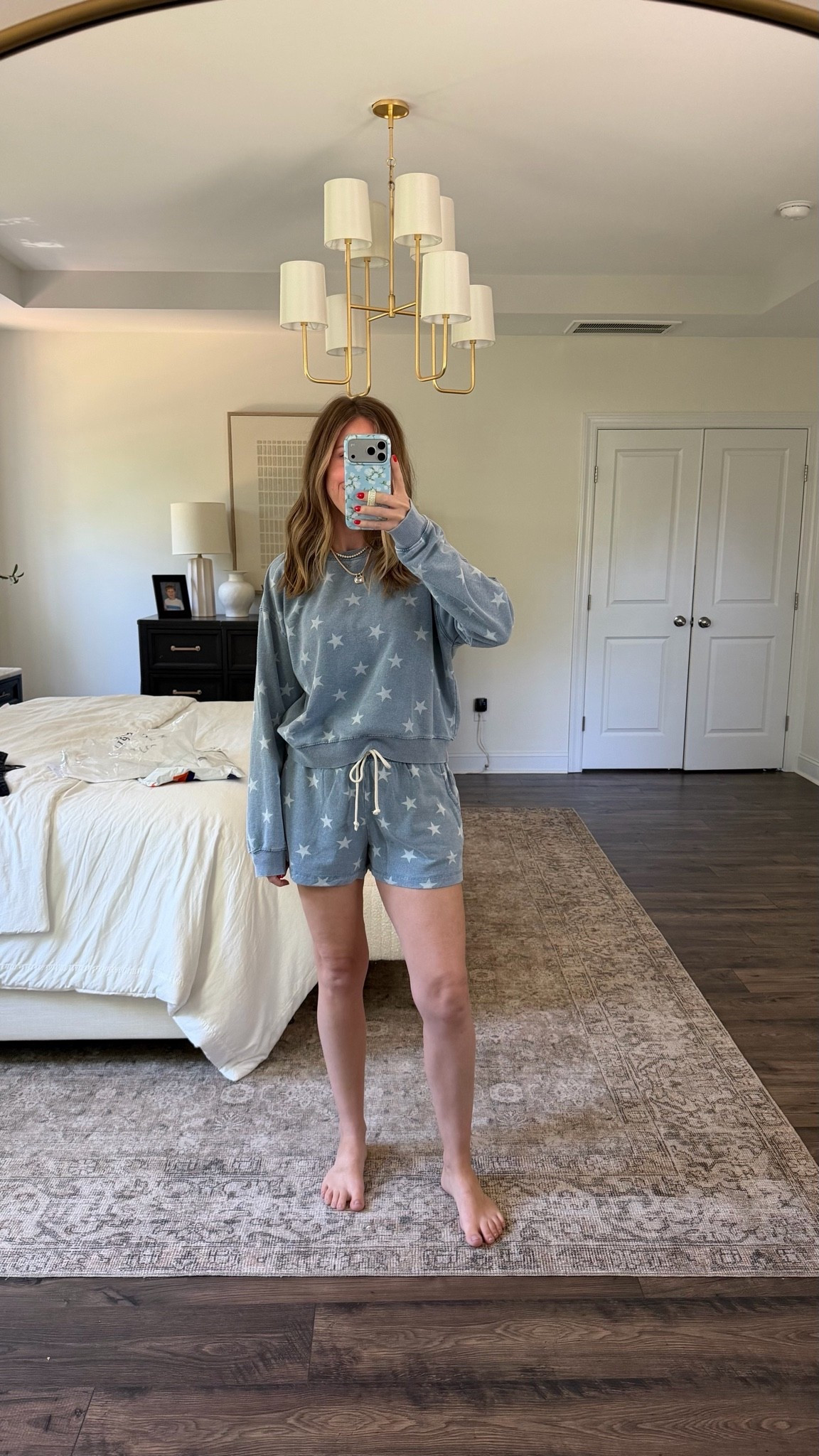Cute star print set. Sized up to M in both for a looser fit!