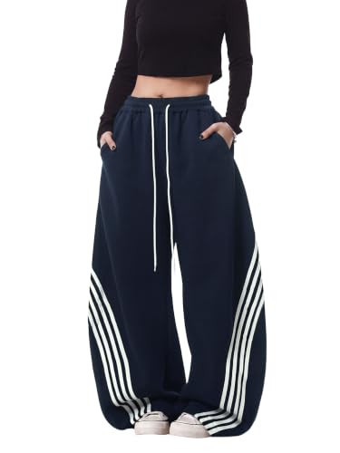 EMMIOL Women’s Y2K Baggy Barrel Striped Sweatpants High Waisted Wide Leg | Amazon (US)