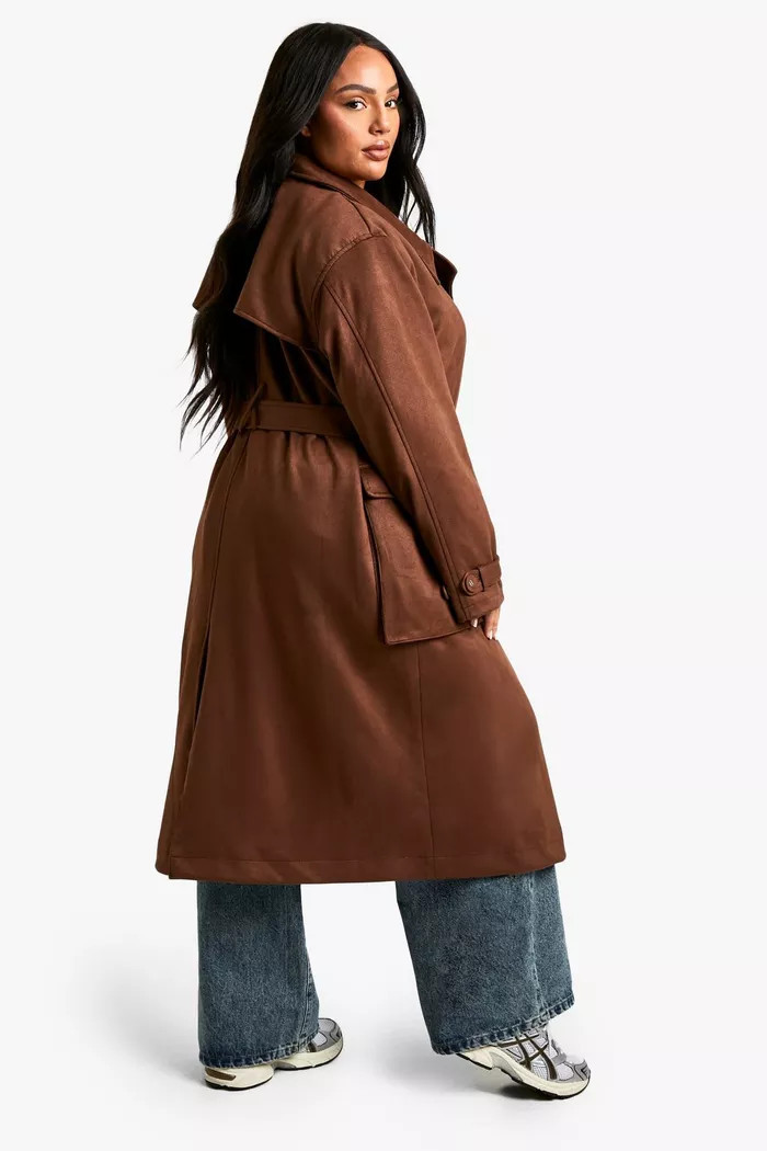 Plus Suede Belted Trench Coat | boohoo (US & Canada)