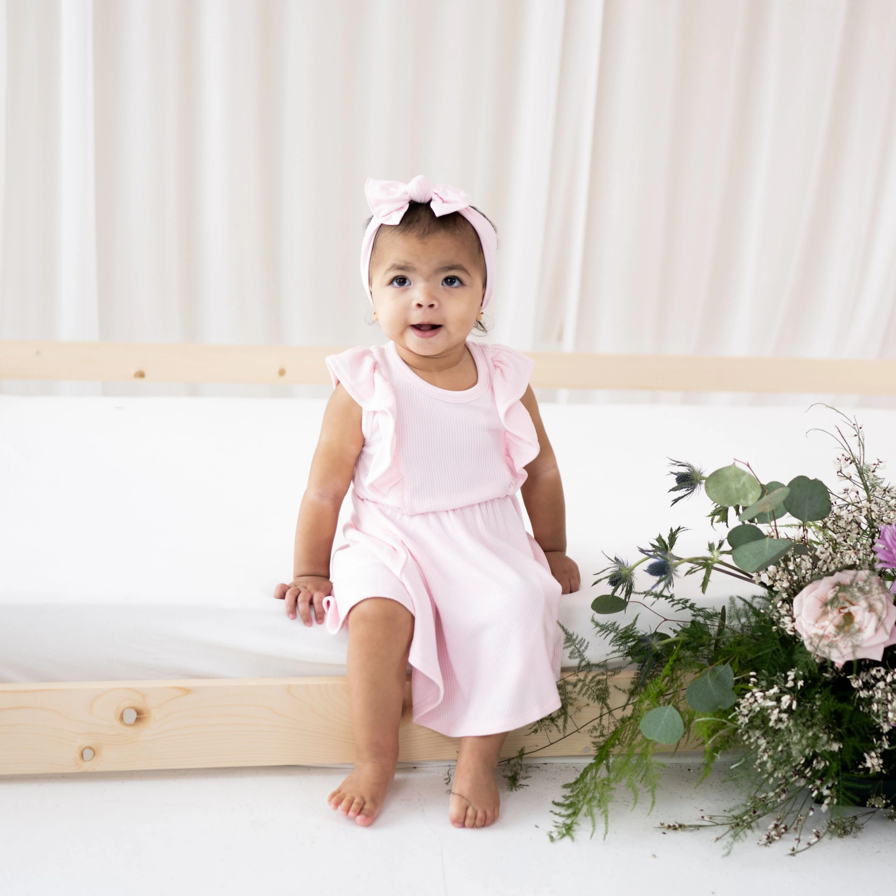 Ribbed Peplum Dress Set in Sakura | Kyte BABY