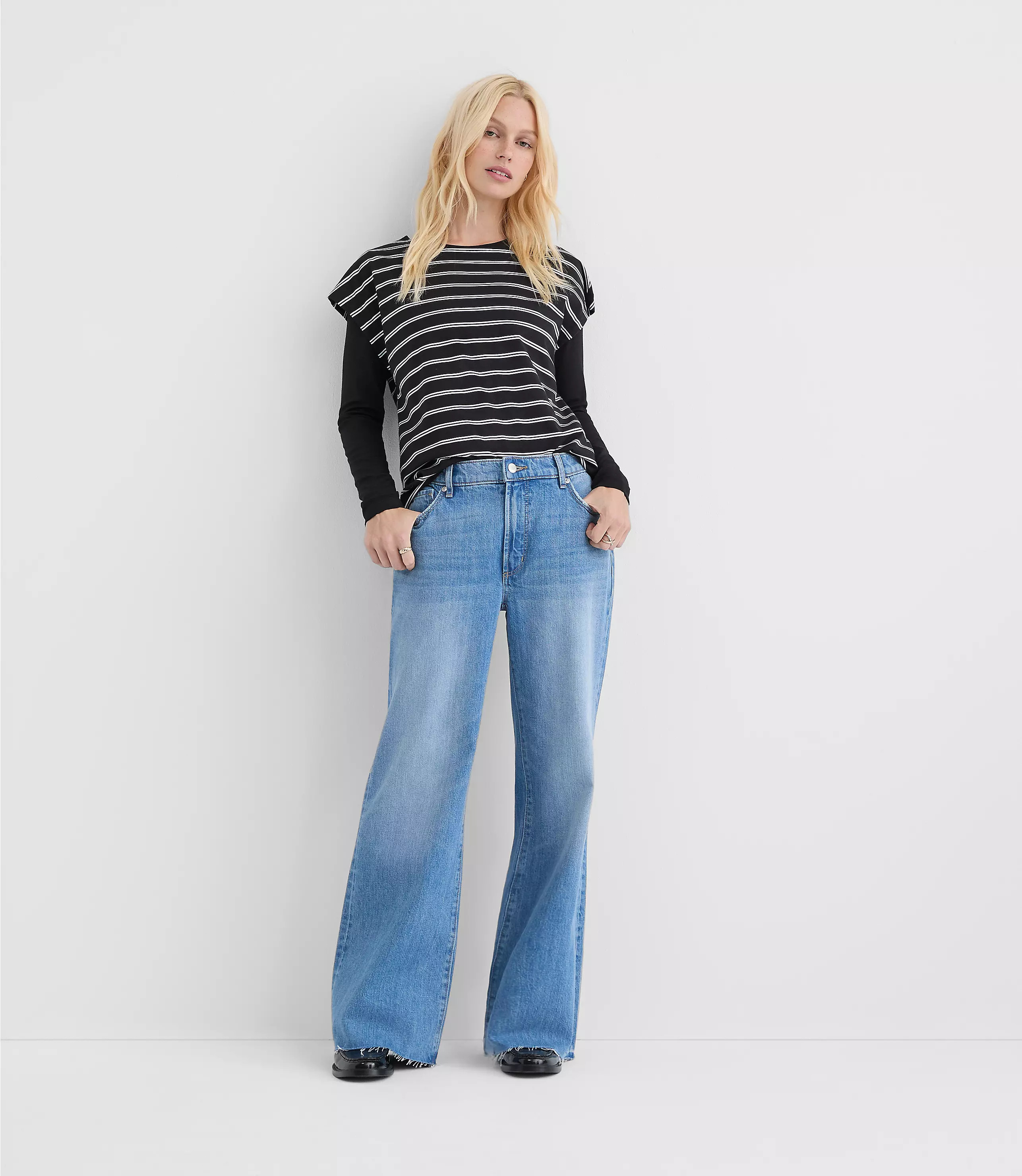 Rivete Fresh Cut Mid Rise Relaxed Flare Jeans in Light Wash | LOFT
