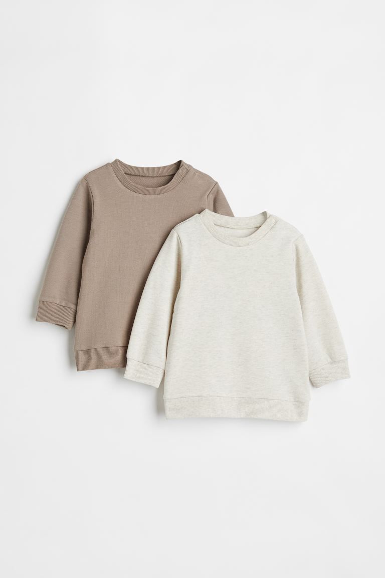 2-pack Cotton Sweatshirts - Taupe/natural white melange - Kids | H&M US | H&M (US + CA)