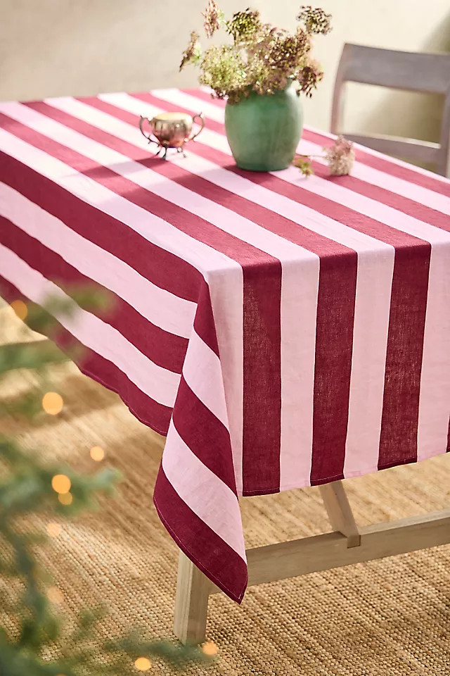 Orchid + Burgundy Stripe Linen Tablecloth | Anthropologie (US)