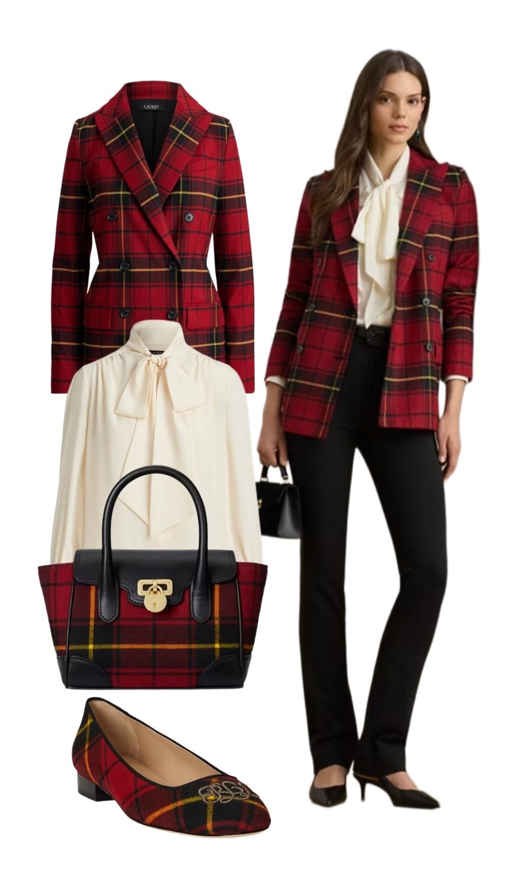 Take the 1990s maximalist approach to Christmas dressing and go full out on tartan and no designer captures the fun of festive fashion better than Ralph Lauren. Top to bottom: Red Plaid Double-breasted Plaid Wool Blazer, Georgette Tie-neck Blouse, Satin-Trim Double-Faced Crepe Black Trousers, Red Plaid Twill Tanner Small Satchel Bag, Red Emellie Logo Plaid Ballet Flat 🎁 



#LTKluxury #LTKeurope #LTKfestive