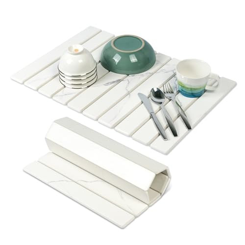 Large Stone Drying Mat for Kitchen Counter - 24"x16"Quick Drying Fast Absorbent Non-Slip kitchen Dish Drying Mats, Friendly Foldable Diatomaceous Earth Mats for Dishes Cups,Match Any Countertop | Amazon (US)