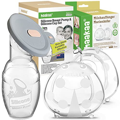 haakaa Manual Breast Pump Breastfeeding Pump 4oz/100ml+Lid Food Grade Silicone Bundle with Ladybug Silicone Milk Collector 2pk | Amazon (US)