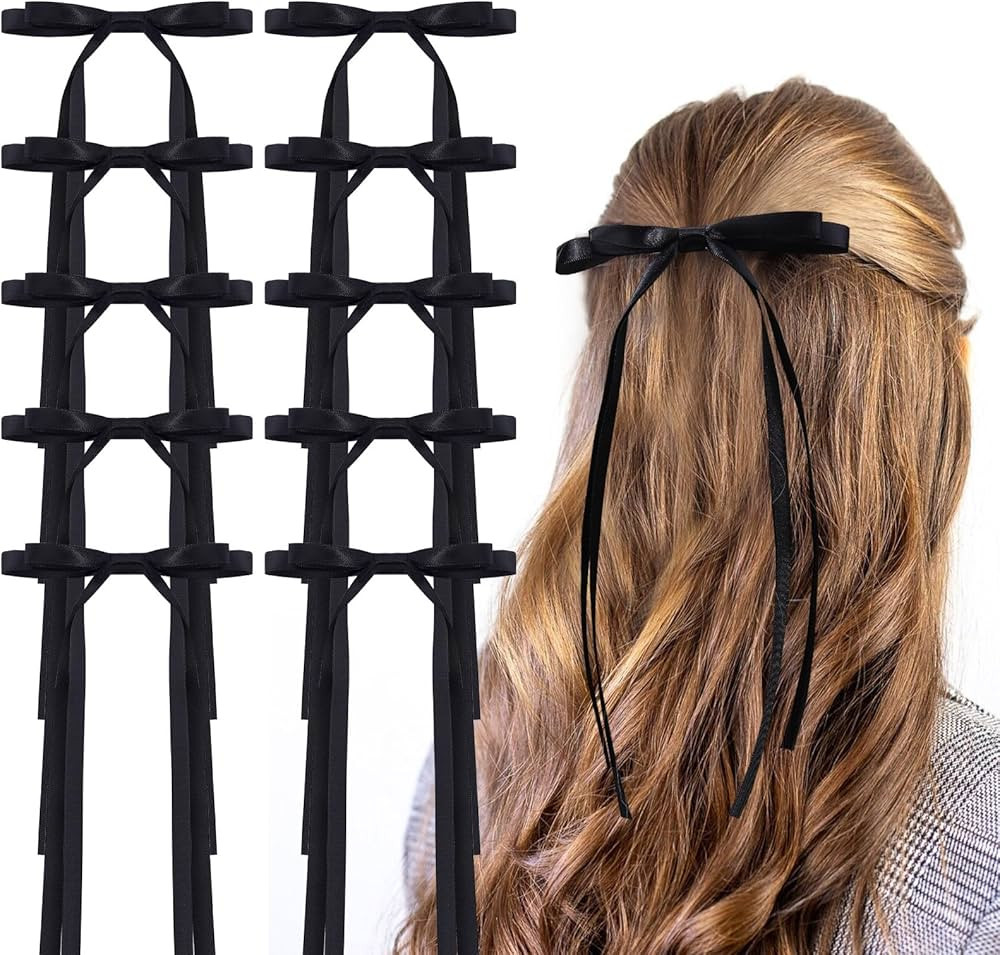 Hair Clips, 10PCS Long Tail Ribbon Hair Bow Clips Barrettes Tassel Ribbon Bowknot Ponytail Solid ... | Amazon (US)