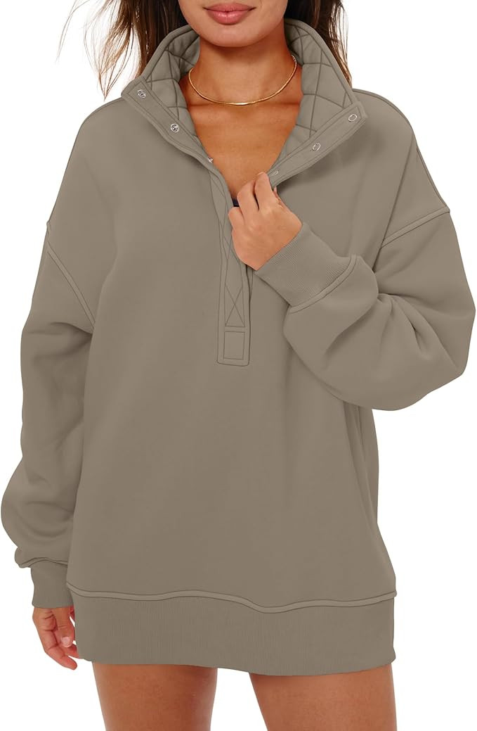 Locachy Women's Henley Neck Button Oversized Sweatshirt Casual Long Sleeve Pullover Tops 2026 Fas... | Amazon (US)