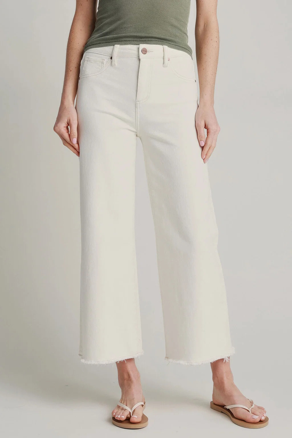 Risen Cream Wide Leg Cropped Jeans | Social Threads