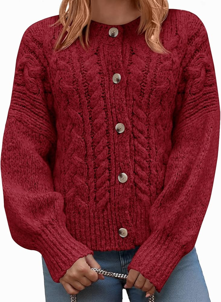 Yousify Womens Open Front Cardigan Sweaters Casual Cable Knit Long Sleeve Button Down Chunky Loos... | Amazon (US)