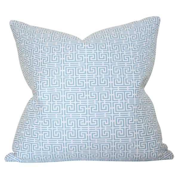 Chinois Fret Sky Blue & Ivory Designer Pillow | Arianna Belle