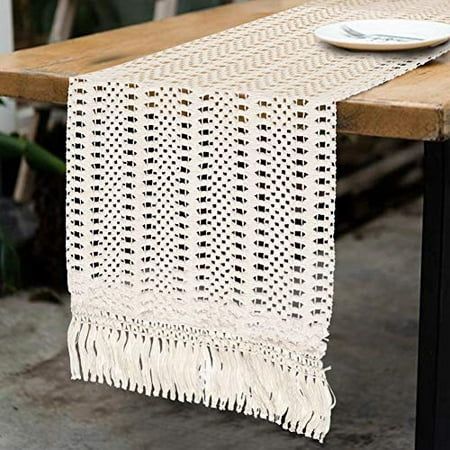 Ourwarm Natural Macrame Table Runner Cotton Crochet Lace Boho Wedding Table Runner With Tassels For  | Walmart (US)