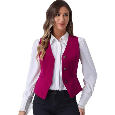 INSPIRE CHIC Women's Steampunk Velvet Sleeveless Button-Down V-Neck Suit Vest Small Hot Pink | Target