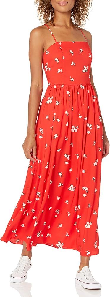 Amazon.com: Goodthreads Women's Georgette Smock-Back Cami Maxi Dress, Poppy Red, Floral Print, Me... | Amazon (US)
