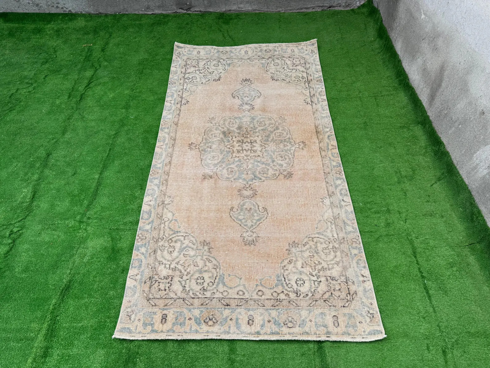 3x7 Cream Blue Vintage Rug, 3x7 Oushak Wool Rug, 3x7 Turkish Blue Runner, Home Decor Living Room,... | Etsy (US)