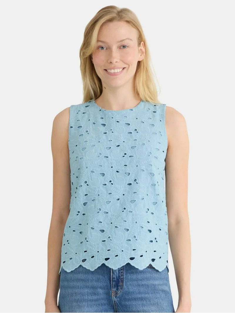 Time and Tru Women's Eyelet Embroidery Top, Sizes XS-XXXL | Walmart (US)