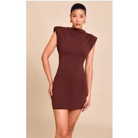 Chocolate Shoulder Pad Boat Neck Bodycon Dress | PrettyLittleThing US