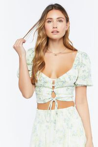 Floral Cutout Puff-Sleeve Crop Top | Forever 21 (US)