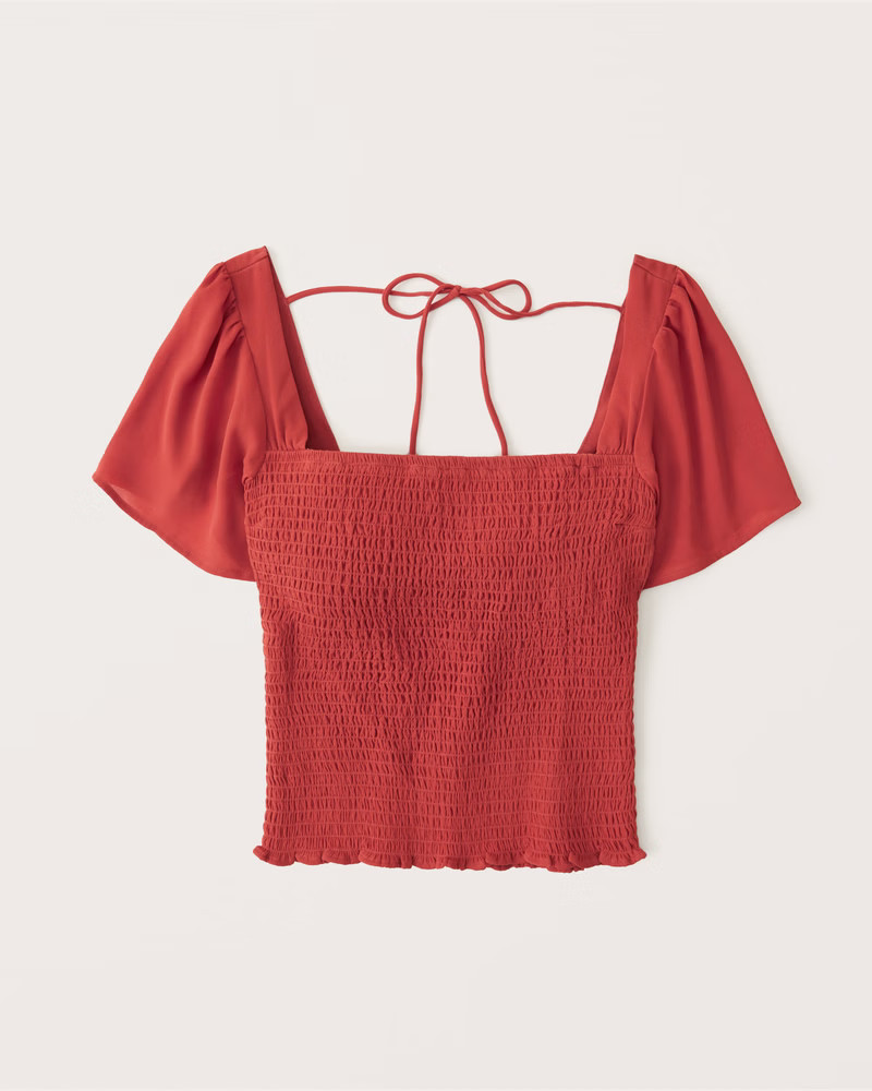 All-Over Smocked Flutter Sleeve Top | Abercrombie & Fitch (US)