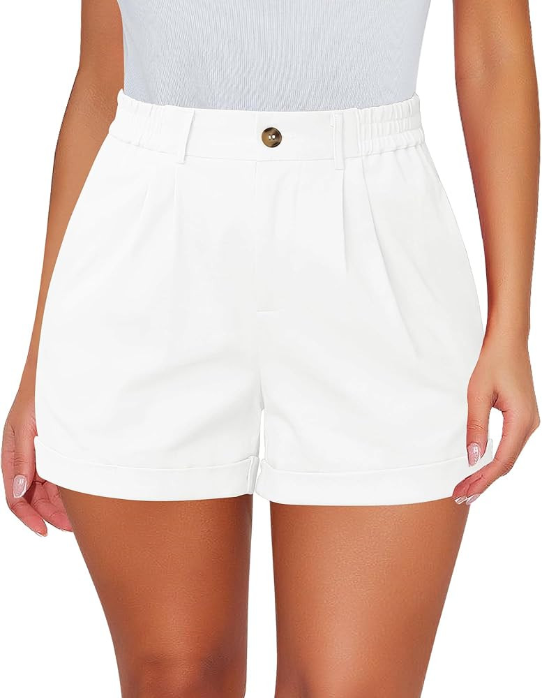 luvamia Shorts for Women High Waisted Dressy Casual Cotton Stretch Twill Elastic Wasit Pleated Su... | Amazon (US)