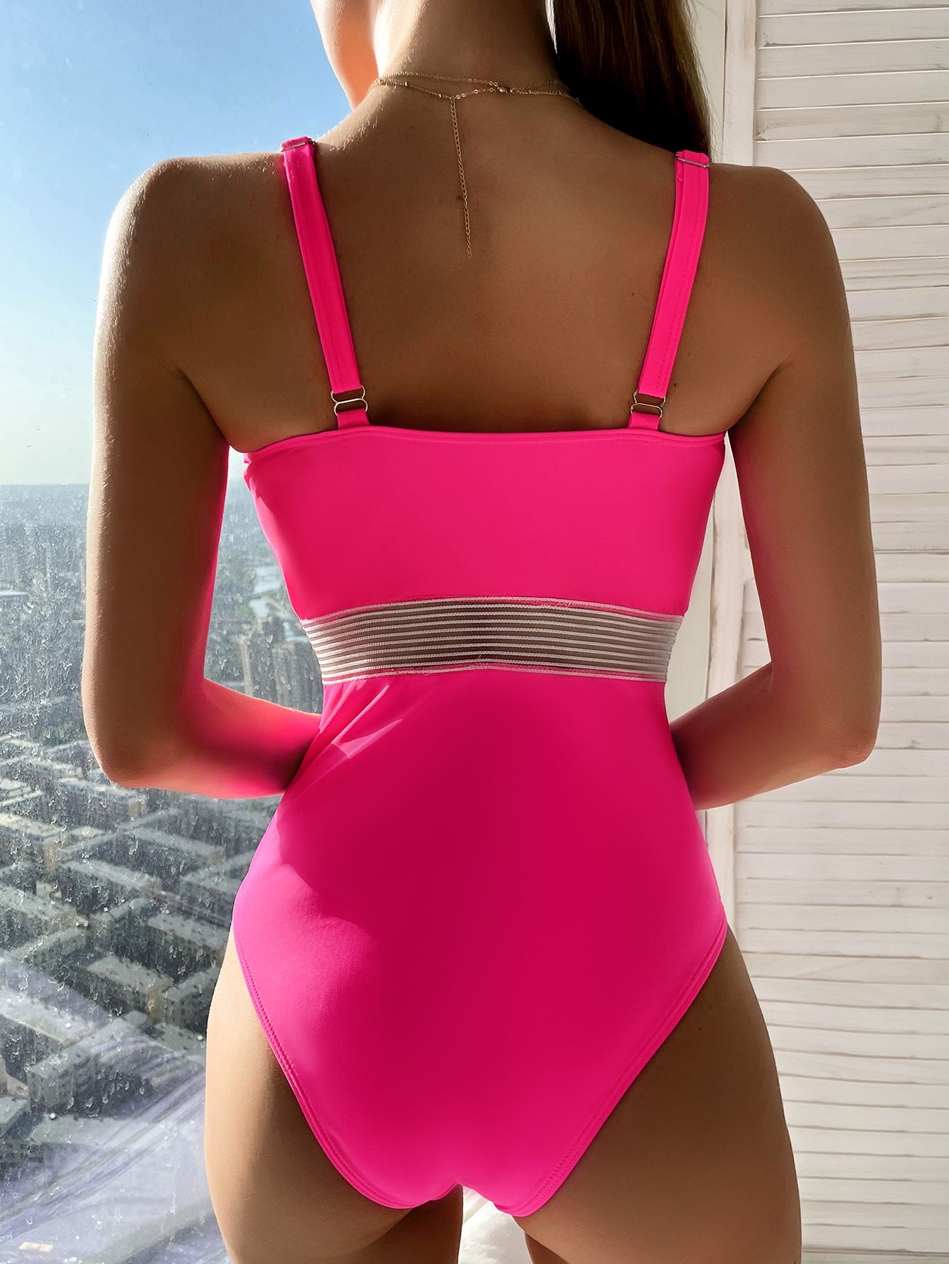 Contrast Mesh Push Up One Piece Swimsuit | SHEIN