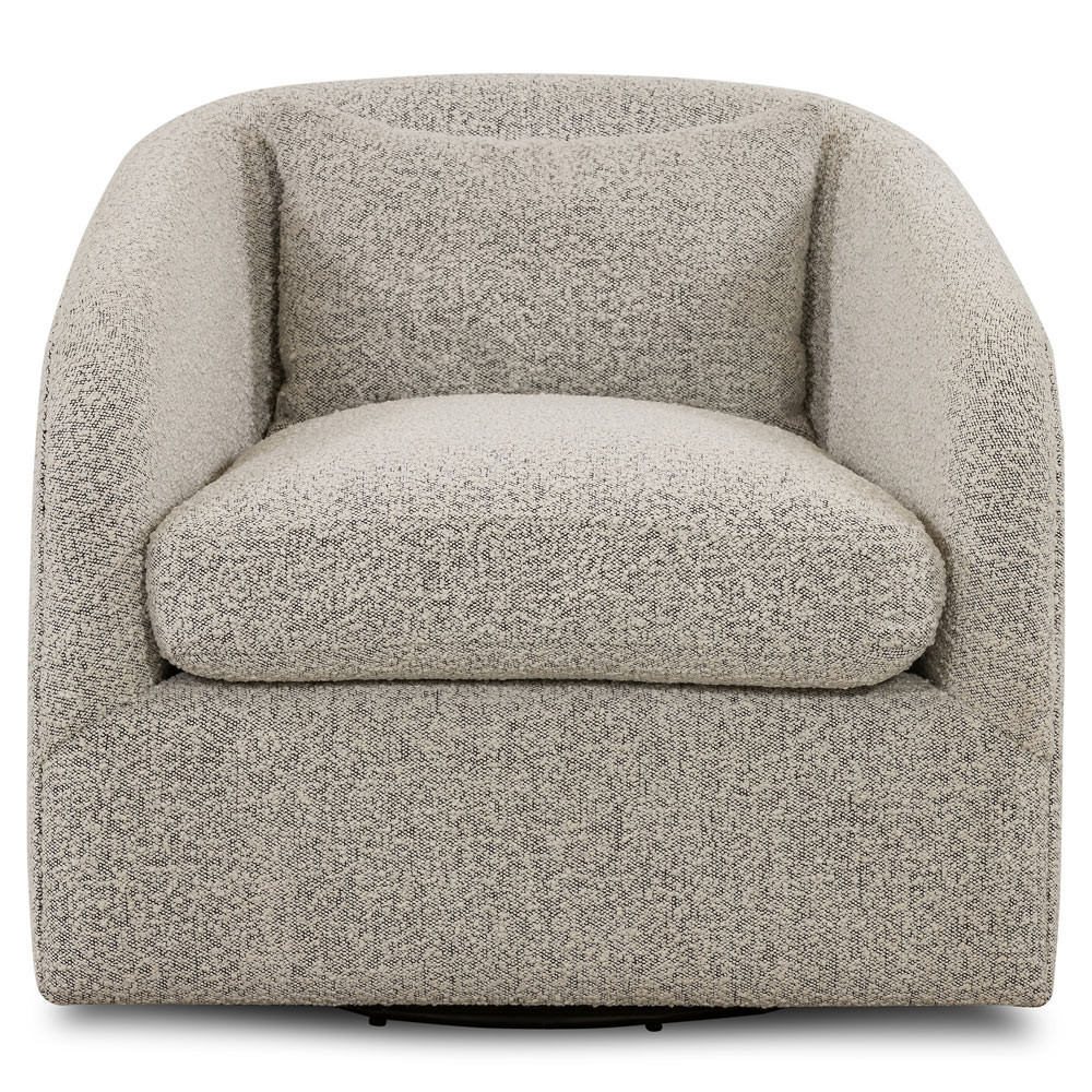 Perrin Modern Classic Grey Performance Boucle Swivel Occasional Barrel Chair | Kathy Kuo Home