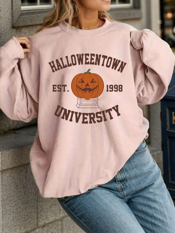 Plus Halloween Print Drop Shoulder Sweatshirt | SHEIN