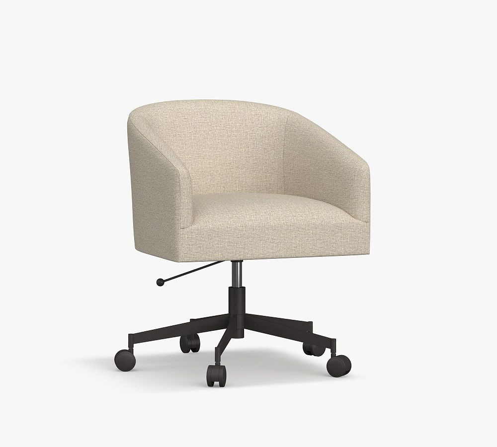 OPEN BOX: Baldwin Upholstered Tufted Swivel Desk Chair, Black Base, Performance Boucle Oatmeal | Pottery Barn (US)