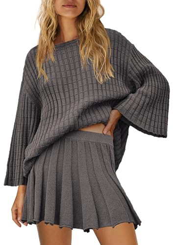 Yanekop Womens 2 Piece Sweater Skirt Set Loose Matching Lounge Sets Comfy Pajamas Set Long Sleeve... | Amazon (US)