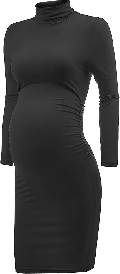 abkylie Turtleneck & Long Sleeve Maternity Bodycon Dress with Side Ruched for Daily Wear or Baby ... | Amazon (US)
