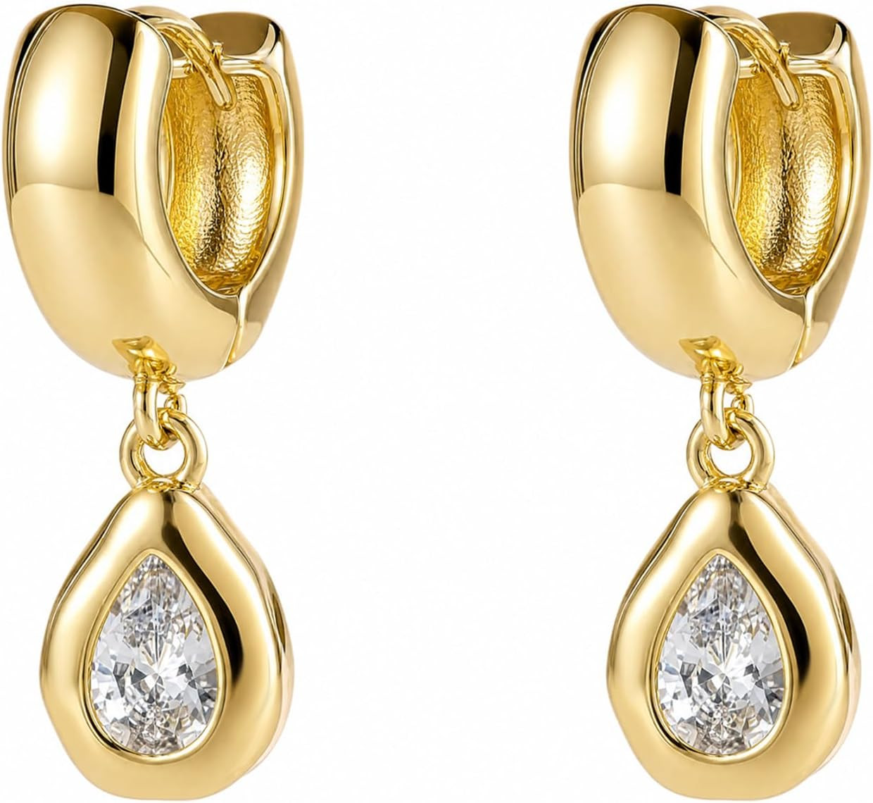 SHERLOVE Chunky Statement Gold Dangle Earrings Women Bezel Cubic Zirconia | Amazon (US)