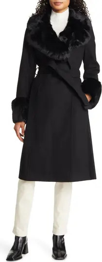 Longline Coat with Faux Fur Trim | Nordstrom