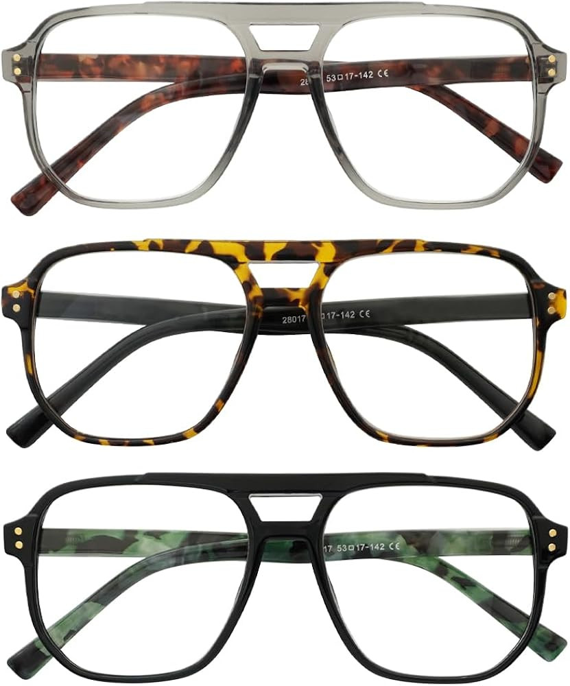 Aviator Oversized Reading Glasses Men, Blue Light Reading Glasses 3 Pack Large Glasses Reading wi... | Amazon (UK)