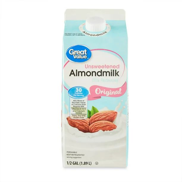 Great Value Original Unsweetened Almond Milk, Half Gallon, 64 fl oz - Walmart.com | Walmart (US)