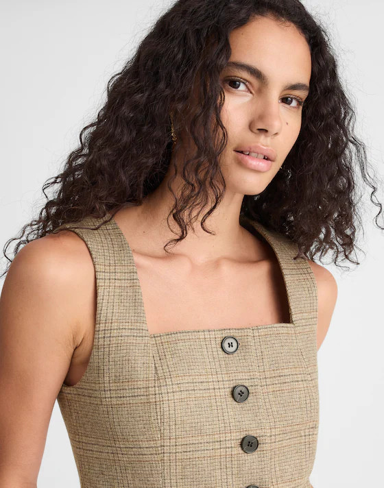 Squareneck Crop Vest in Plaid | Madewell
