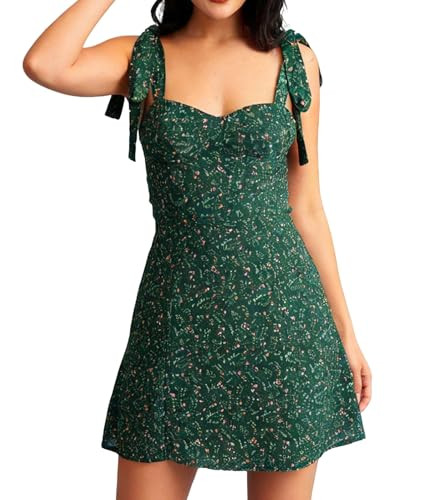 RIHOAS Womens Floral Boho Summer Dress Spaghetti Tie Strap A-Line Mini Smocked Sundress | Amazon (US)