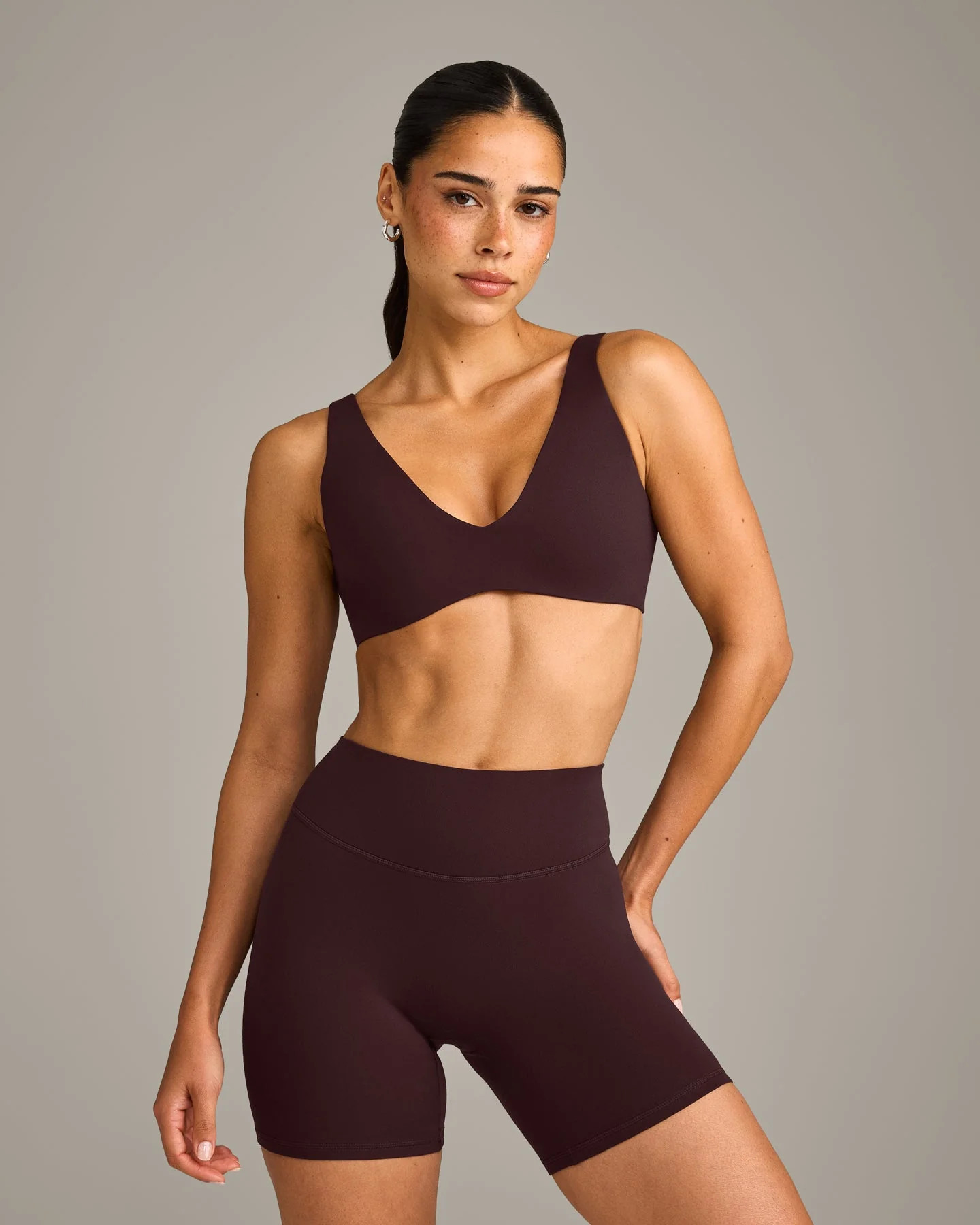 SoftMotion\u2122 Scoop Back Bralette with Gray Logo 
 Plum Brown | Oner Active (UK / US)